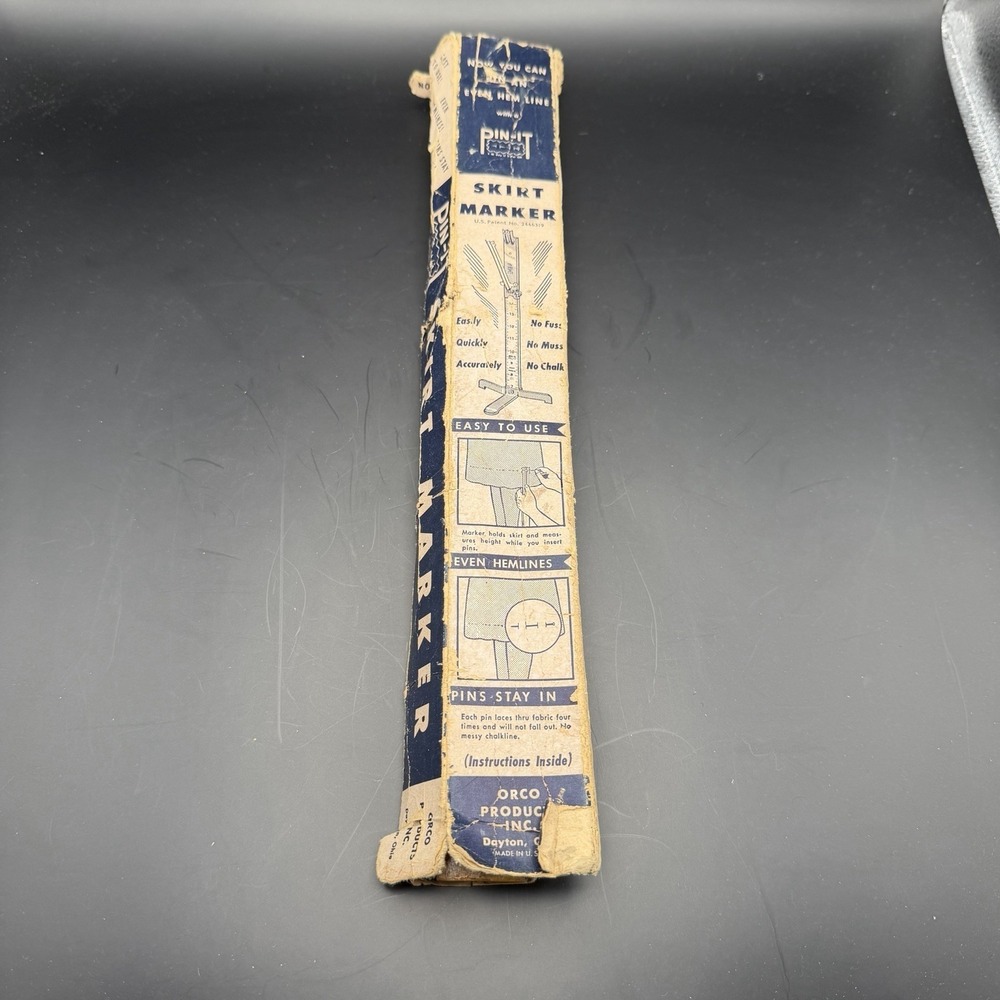 Vtg Orco PIN-IT Skirt Marker 20" Wood Metal Hem Ruler Sewing Tool 1940s 50s Box